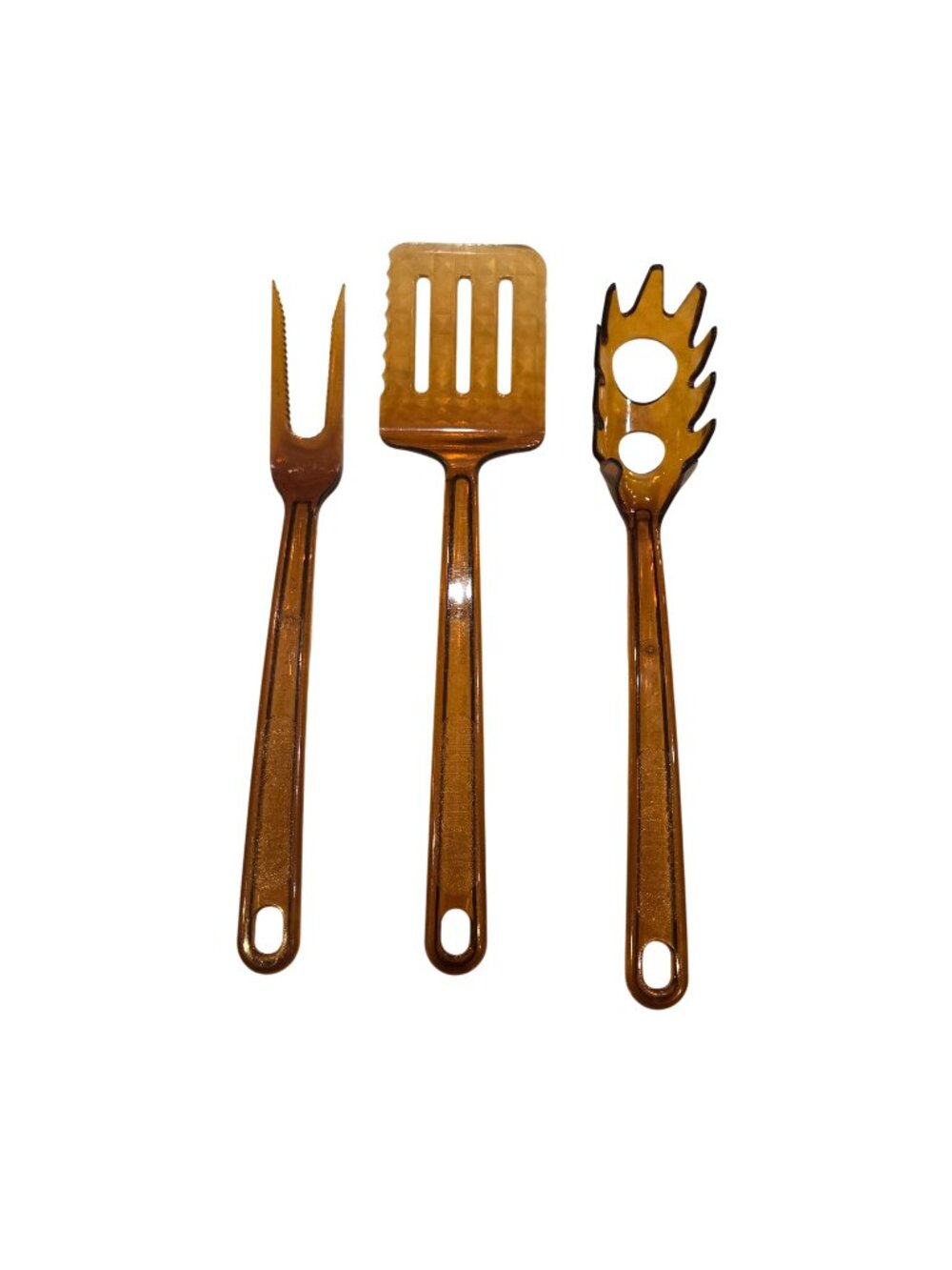 Vintage Ultratemp Amber Serving Utensils Set Of 3 Spaghetti Server Spatula Fork